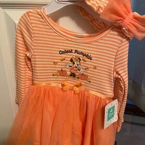 Disney Orange and White Minnie Mouse Dress with Bow